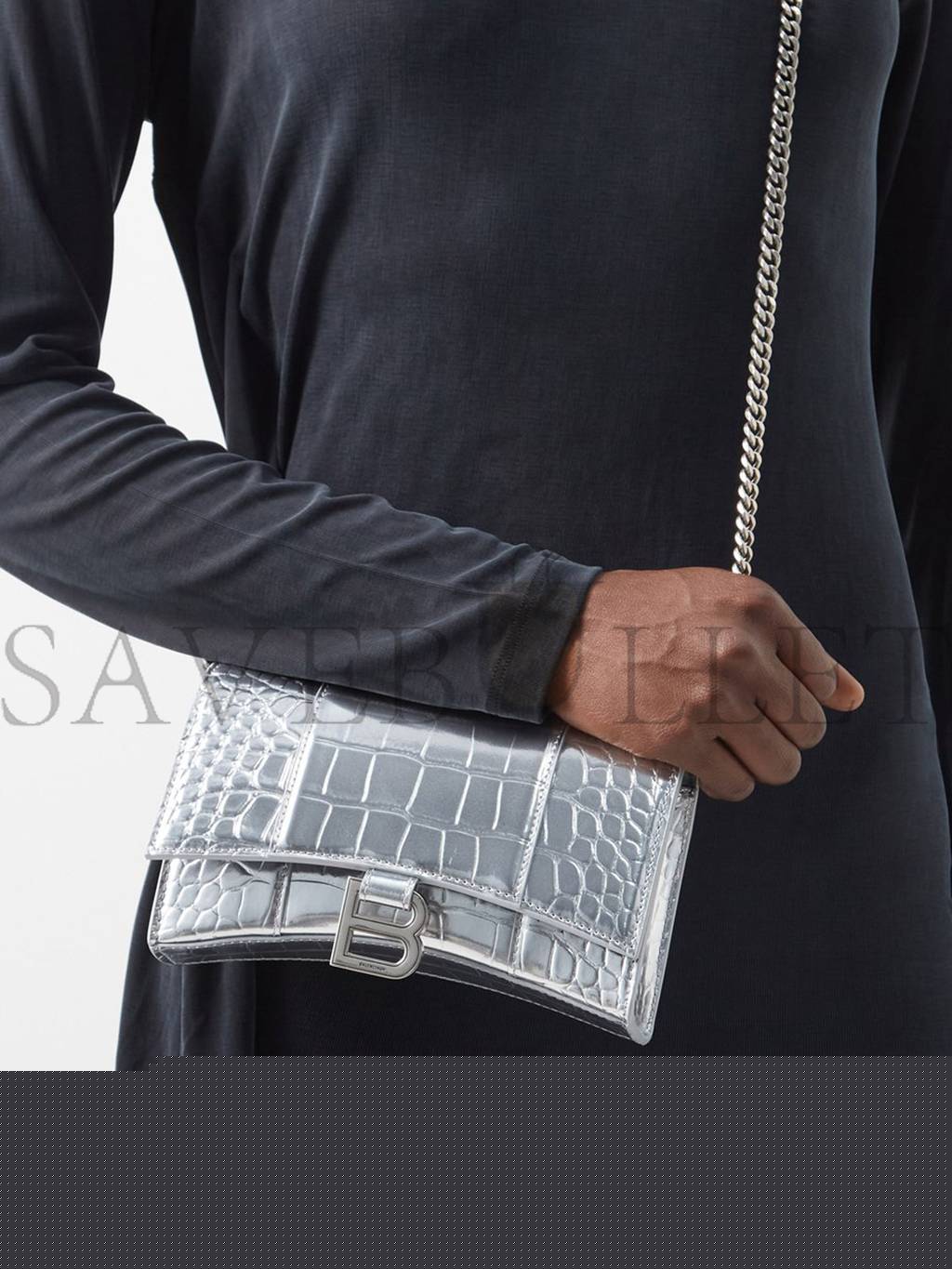 Ba*len*cia*ga silver hourglass crocodile-effect leather cross-body bag matchesfashion us (19*12*4.5cm)