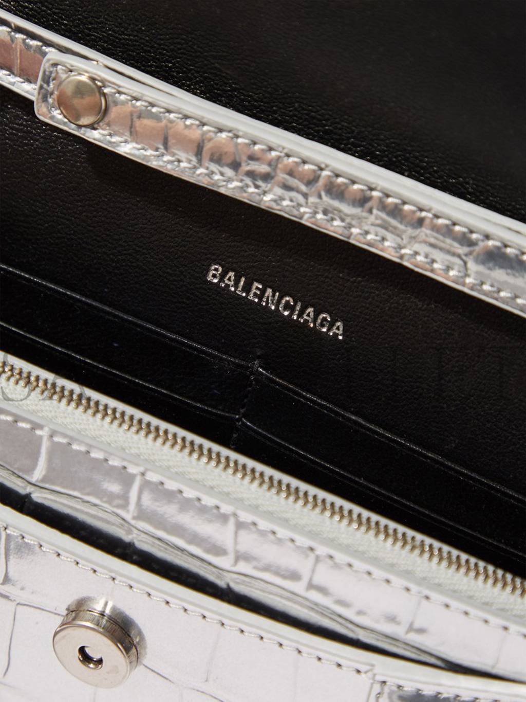 Ba*len*cia*ga silver hourglass crocodile-effect leather cross-body bag matchesfashion us (19*12*4.5cm)