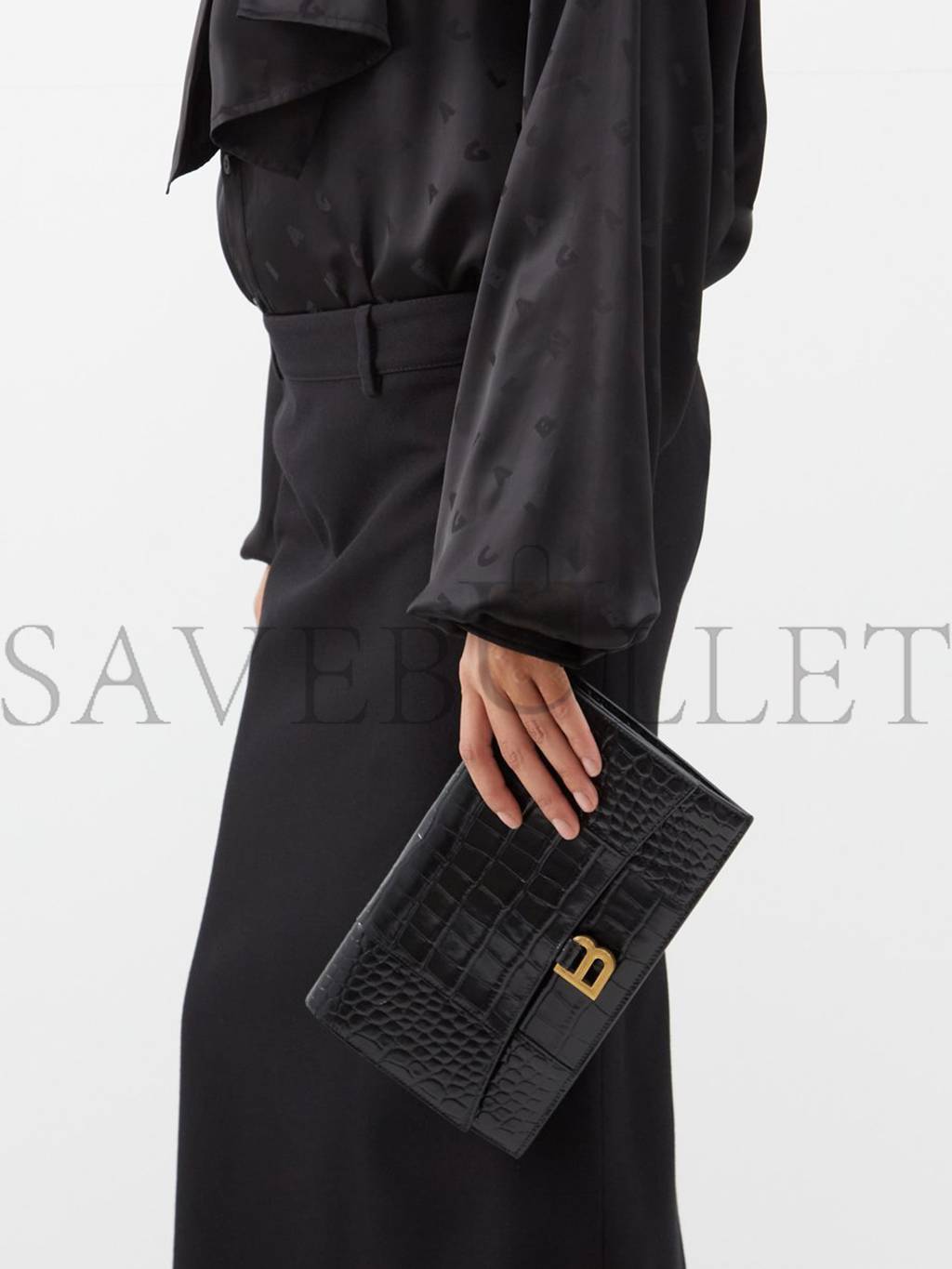 Ba*len*cia*ga black hourglass crocodile-effect leather clutch bag matchesfashion us (27*16*2cm)