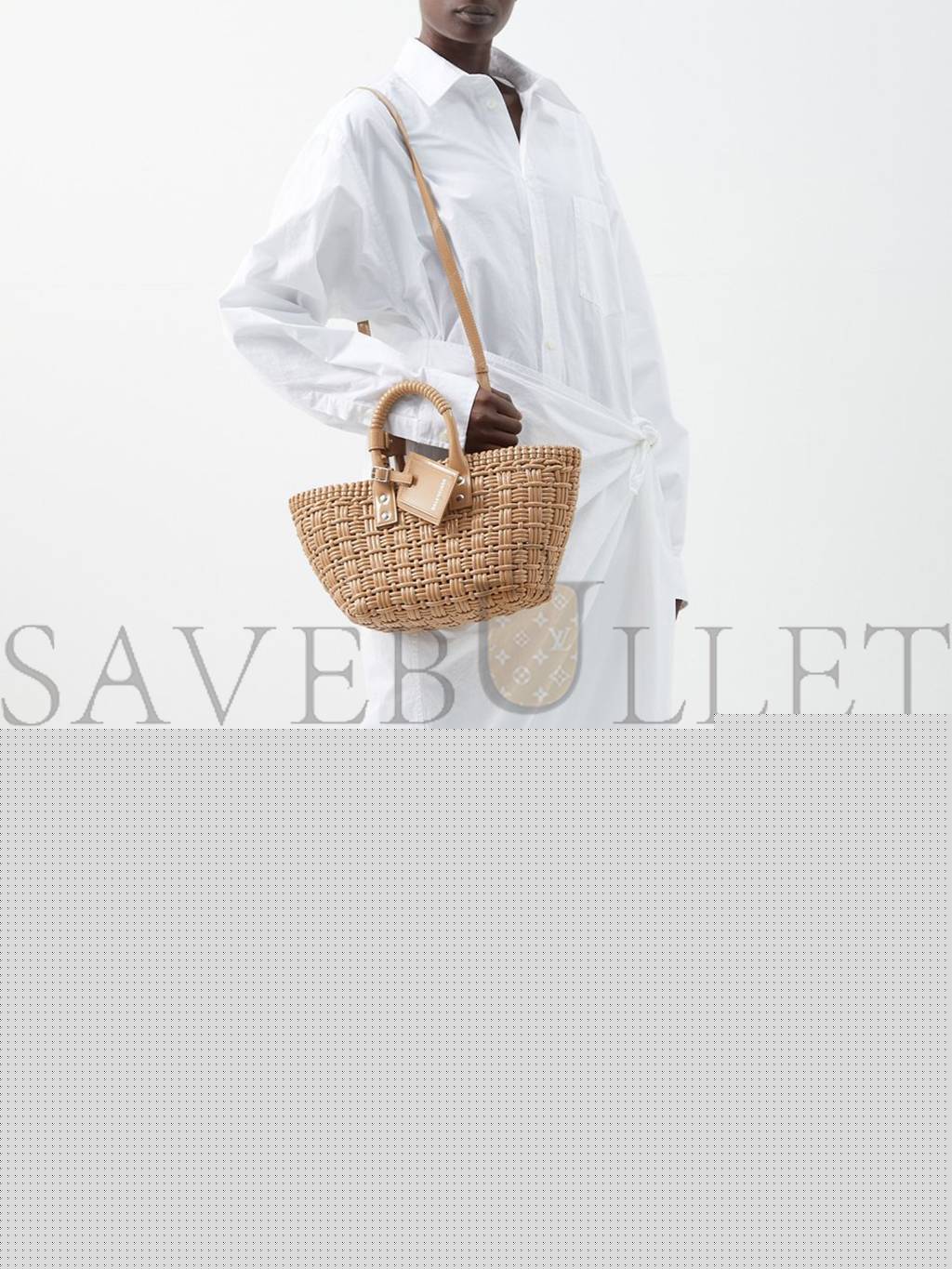 Ba*len*cia*ga beige bistro xs woven faux-leather basket bag matchesfashion us (35.5*21*11cm)