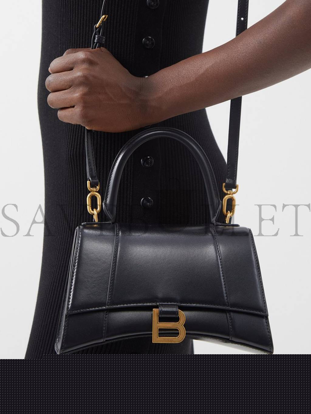 Ba*len*cia*ga black hourglass small leather bag matchesfashion us (22.6*14.9*10.1cm)