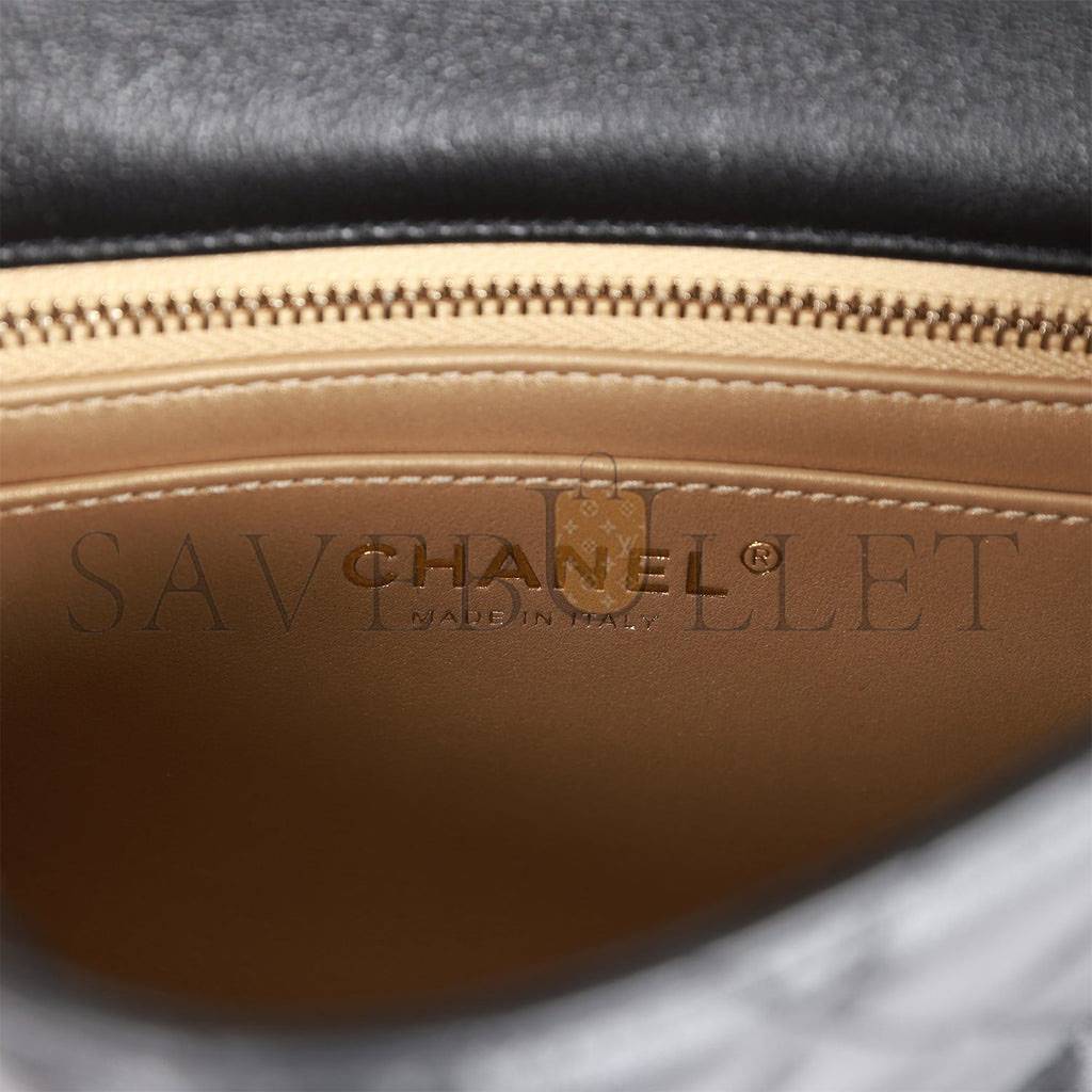 Ch*el pearl crush mini square flap bag black lambskin antique gold hardware  (17*14*8cm)