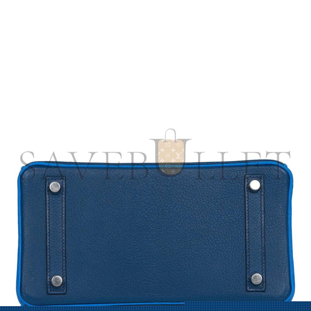 H**mes special order (hss) birkin 25 bleu hydra and bleu saphir chÈvre brushed palladium hardware handmade (25cm)