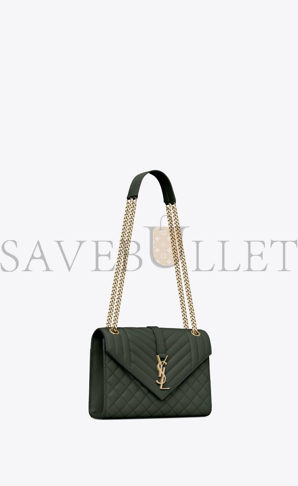 YSL ENVELOPE MEDIUM CHAIN BAG IN MIX MATELASSÉ GRAIN DE POUDRE EMBOSSED LEATHER 600185BOW913045 (24*17.5*6cm)