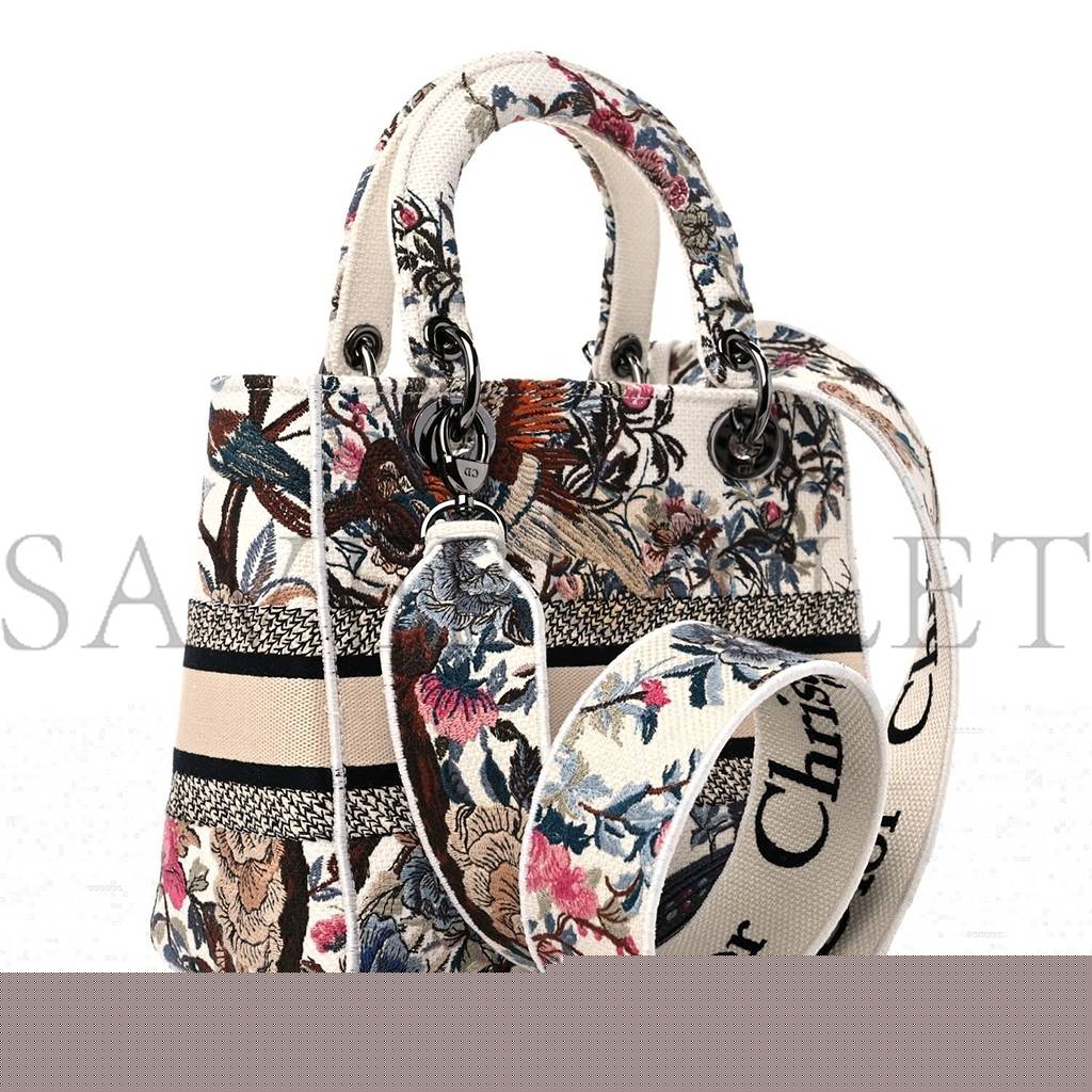 D*or canvas jardin d'hiver embroidered medium lady d-lite ecru multicolor (24*20*12.1cm)