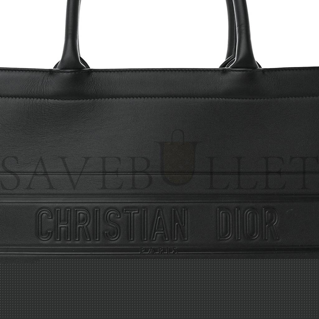 D*or calfskin embossed medium book tote black (36*27*17.8cm)